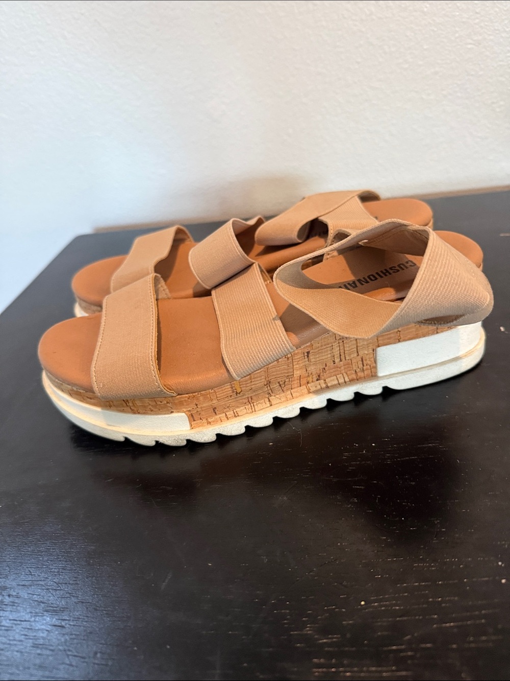 Platform Sandals with Elastic Straps in Tan by UNKNOWN